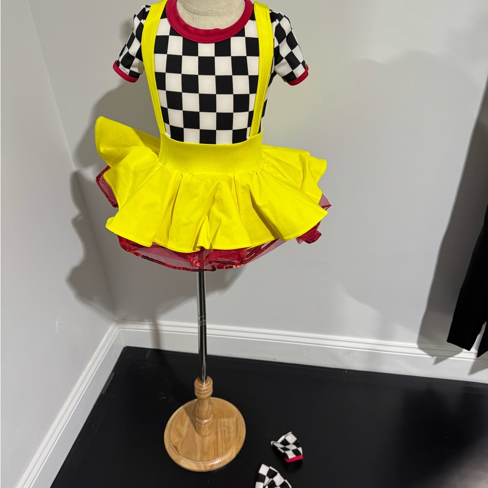 Yellow Checkered Suspender Dress with Red Trim Costume Speed Racer Age 7-8